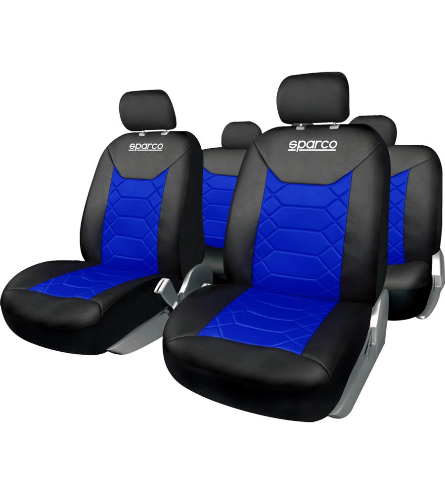 SET COMPLETO COPRISEDILI AUTO UNIVERSALI SPARCO NERO/BLU A NIDO D'APE - SPC1016
